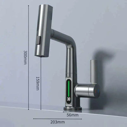 LED Waterfall Faucet with Temperature Display and Rotating Pull-Out Sprayer - Très Elite