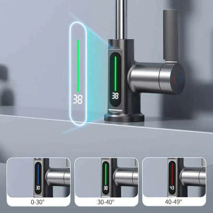 LED Waterfall Faucet with Temperature Display and Rotating Pull-Out Sprayer - Très Elite