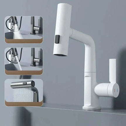 LED Waterfall Faucet with Temperature Display and Rotating Pull-Out Sprayer..