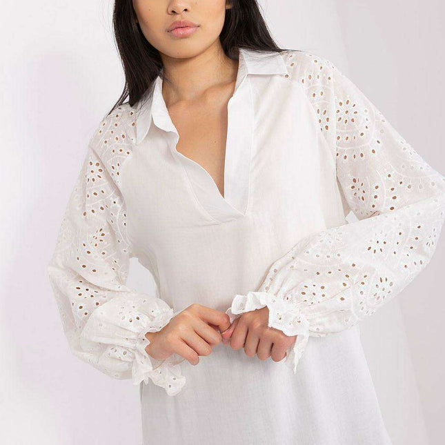 Lace-Accented Sophisticated Long-Sleeve Top