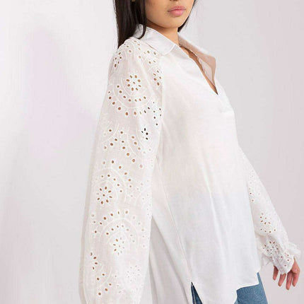 Lace-Accented Sophisticated Long-Sleeve Top - Très Elite