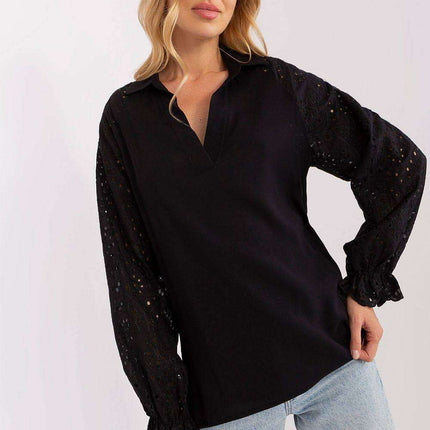 Lace-Accented Sophisticated Long-Sleeve Top - Très Elite