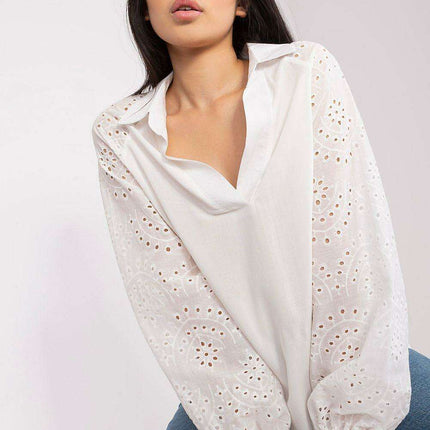 Lace-Accented Sophisticated Long-Sleeve Top - Très Elite