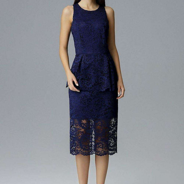 Lace-Embellished Basque Fit Formal Dress