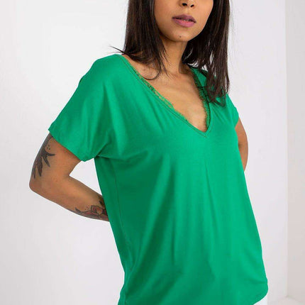 Lace-Embellished Viscose T-Shirt with Serek Neckline for Women - Très Elite