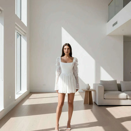 Lace Long Sleeve Sexy Mini Dress - Très Elite