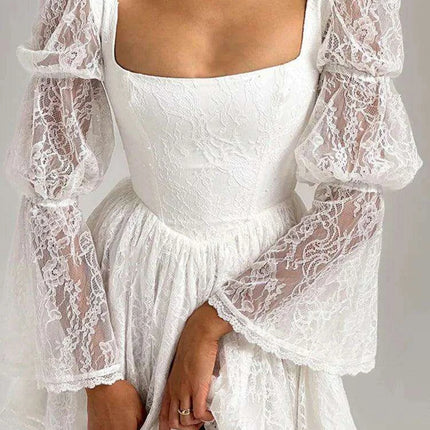 Lace Long Sleeve Sexy Mini Dress - Très Elite