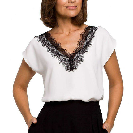 Lace Trim Sleeveless Blouse - Très Elite