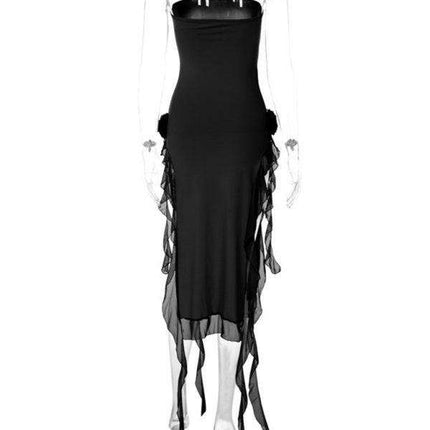 Lace-Trimmed Bodycon Dress with Alluring Thigh-High Split - Très Elite