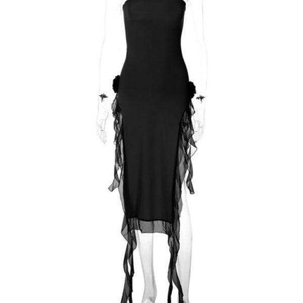 Lace-Trimmed Bodycon Dress with Alluring Thigh-High Split - Très Elite