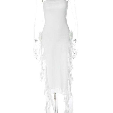 Lace-Trimmed Bodycon Dress with Alluring Thigh-High Split - Très Elite