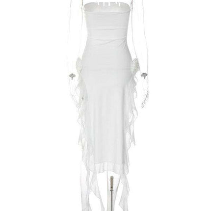 Lace-Trimmed Bodycon Dress with Alluring Thigh-High Split - Très Elite