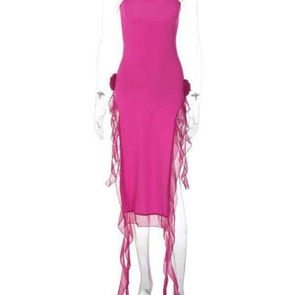 Lace-Trimmed Bodycon Dress with Alluring Thigh-High Split - Très Elite