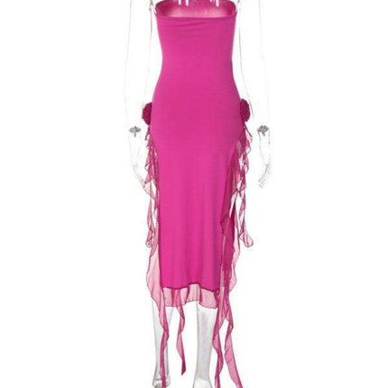 Lace-Trimmed Bodycon Dress with Alluring Thigh-High Split - Très Elite