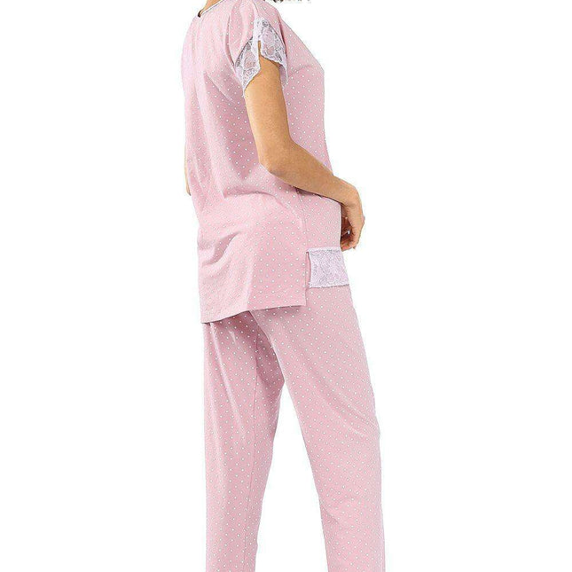 Lace-Trimmed Cotton Pajama Set with Playful Pea Print