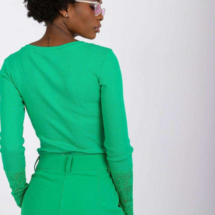 Lace Trimmed Ribbed Elegance Blouse For Women European Made - Très Elite