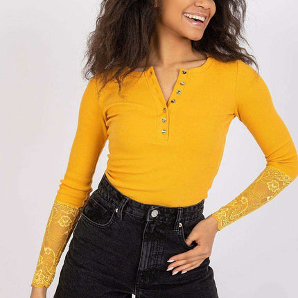 Lace Trimmed Ribbed Elegance Blouse For Women European Made