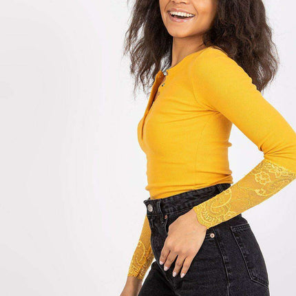 Lace Trimmed Ribbed Elegance Blouse For Women European Made - Très Elite