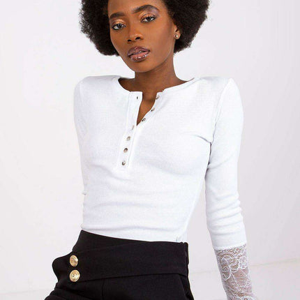 Lace Trimmed Ribbed Elegance Blouse For Women European Made - Très Elite