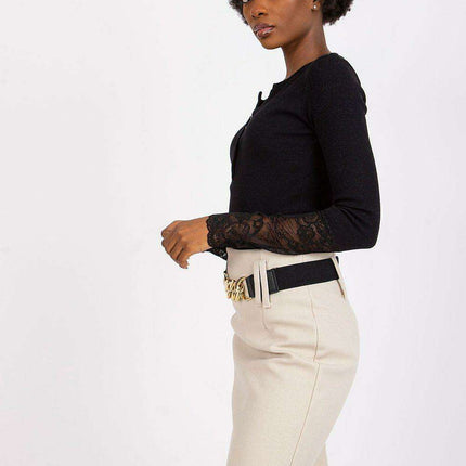 Lace Trimmed Ribbed Elegance Blouse For Women European Made - Très Elite