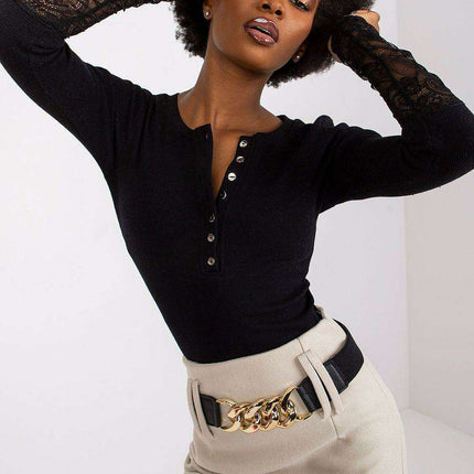 Lace Trimmed Ribbed Elegance Blouse For Women European Made - Très Elite
