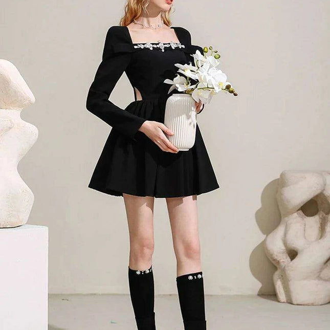 Lace-Up Evening Gown with Diamond-Cut Square Neck