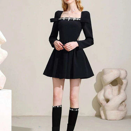 Lace-Up Evening Gown with Diamond-Cut Square Neck