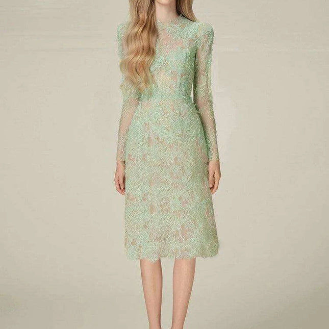 Lace and Sequin Slim-Fit Evening Gown for Women