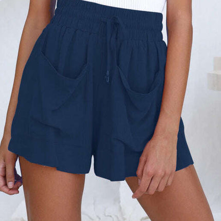Ladies Cotton Linen High Waist Loose Wide Leg Shorts - Très Elite