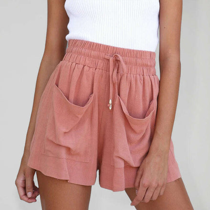 Ladies Cotton Linen High Waist Loose Wide Leg Shorts - Très Elite