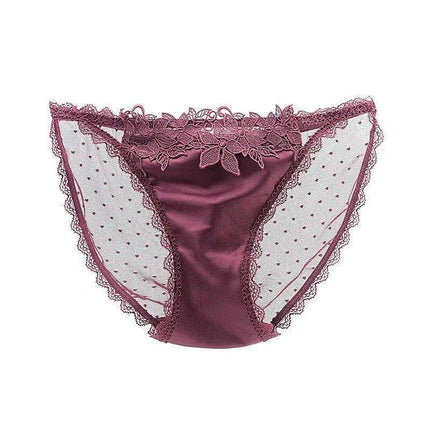 Ladies Seamless Satin Briefs with Floral Design - Sexy Mesh Back Underwear in Various Colors - Très Elite