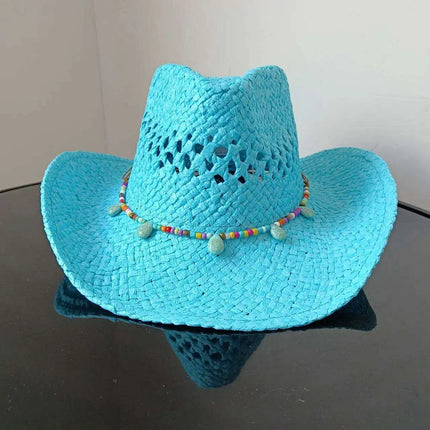 Lake Blue Western Cowboy Straw Hat Unisex with Adjustable Size - Très Elite