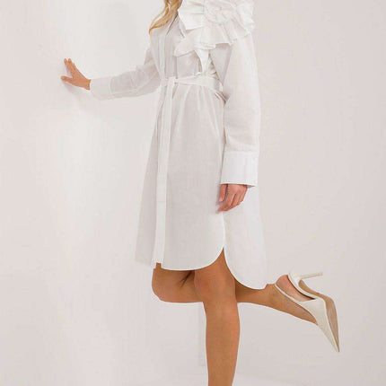 Lakerta Chic Asymmetrical Cotton Shirt Dress with Floral Pin - Made in Europe - Très Elite