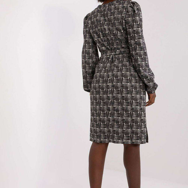 Lakerta Elegant Geometric Puff Sleeve Dress