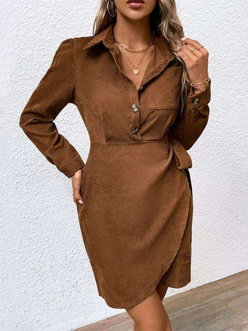 Lapel Corduroy Dress - Timeless Elegance for Every Occasion