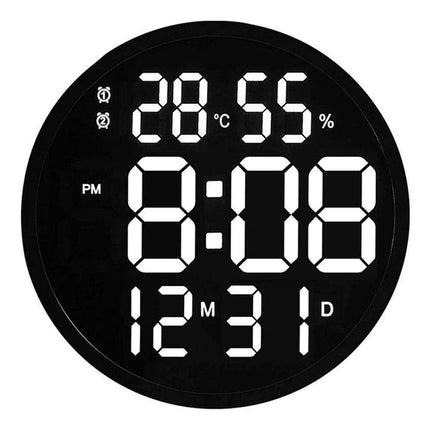 Large 12-Inch Digital LED Wall Clock with Alarm, Calendar, Temperature, and Humidity Display - Modern Home Decor with Smart Brightness Control - Très Elite