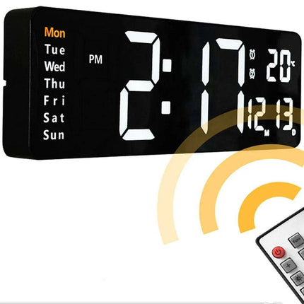 Large LED Digital Wall Clock with Calendar, Dual Alarms, and Temperature Display for Bedroom and Living Room - Très Elite