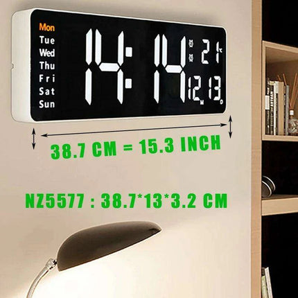 Large LED Digital Wall Clock with Calendar, Dual Alarms, and Temperature Display for Bedroom and Living Room..