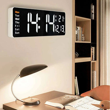 Large LED Digital Wall Clock with Calendar, Dual Alarms, and Temperature Display for Bedroom and Living Room - Très Elite