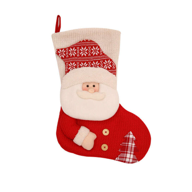 Large Red White Knitted Christmas Stocking Santa Claus Fireplace Decor Socks Xmas Gift Bags Candy Holder Decor For Home - Très Elite