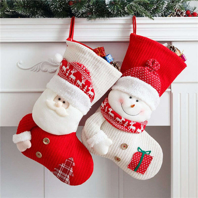 Large Red White Knitted Christmas Stocking Santa Claus Fireplace Decor Socks Xmas Gift Bags Candy Holder Decor For Home - Très Elite