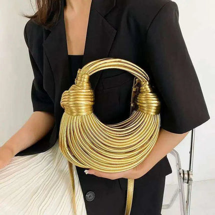 Lavish Gold Handcrafted Hobo Bag Set with Stylish Rope Accents - Très Elite