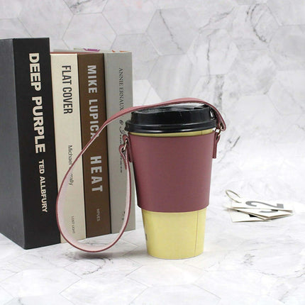 Leather Cup Holder with Strap - Stylish Drink Sleeve for Hot and Cold Drinks - Très Elite