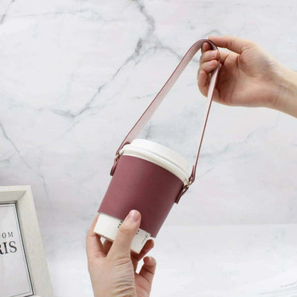 Leather Cup Holder with Strap - Stylish Drink Sleeve for Hot and Cold Drinks - Très Elite