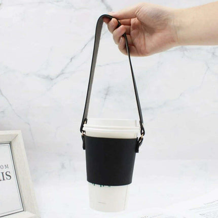 Leather Cup Holder with Strap - Stylish Drink Sleeve for Hot and Cold Drinks - Très Elite