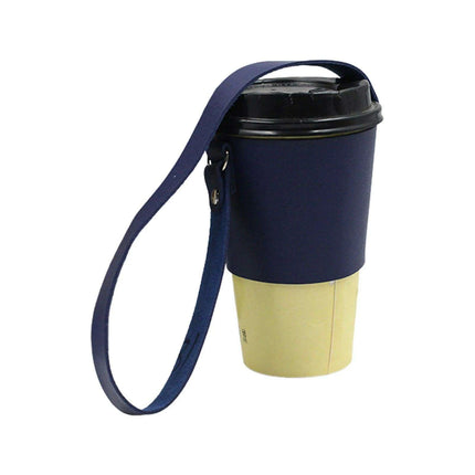 Leather Cup Holder with Strap - Stylish Drink Sleeve for Hot and Cold Drinks - Très Elite