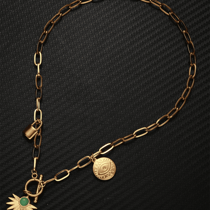 Leaves & Devil's Eye Pendant Necklace – Stainless Steel OT Buckle Collar - Très Elite