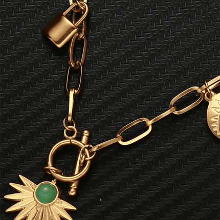 Leaves & Devil's Eye Pendant Necklace – Stainless Steel OT Buckle Collar - Très Elite