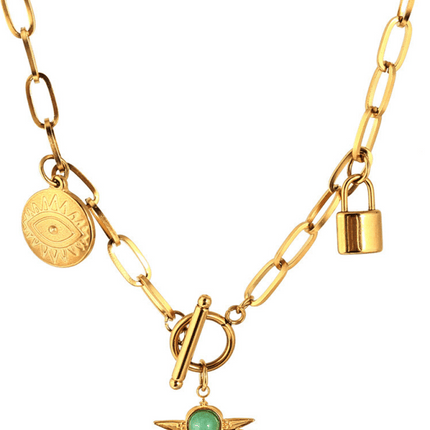 Leaves & Devil's Eye Pendant Necklace – Stainless Steel OT Buckle Collar - Très Elite