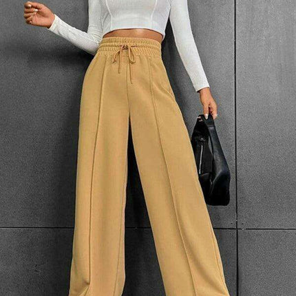 Leisurely Straight Leg Pants with Stretchy Waistband and Pockets